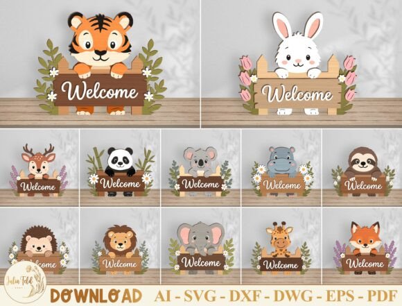Download Cute Animal Welcome Sign SVG Bundle - Welcome sign Collection