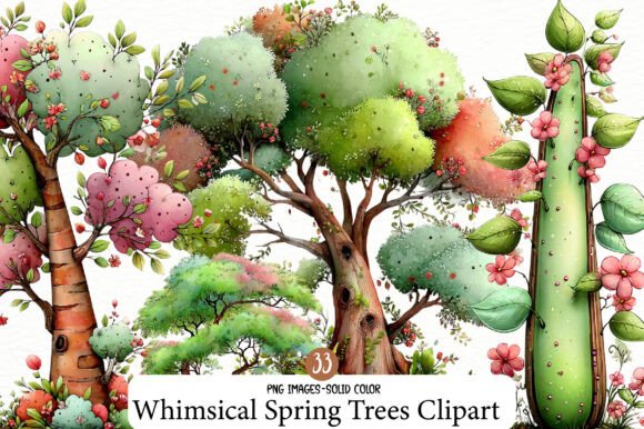 Download Whimsical Spring Trees Clipart - Trees Collection