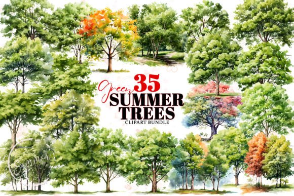 Download Green Summer Trees Sublimation Clipart - Trees Collection