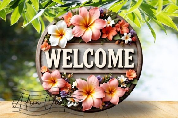 Download 3D Plumeria Welcome Sign Sublimation Png - Welcome sign Collection