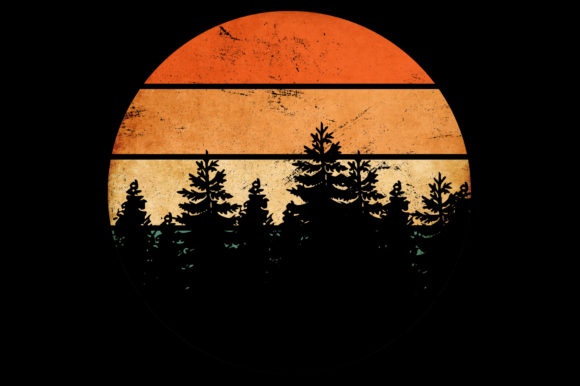 Download Pine Trees Silhouette Retro Sunset Art - Trees Collection