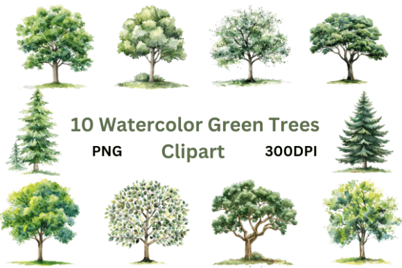 Download Pastel Watercolor Green Trees Clipart - Trees Collection